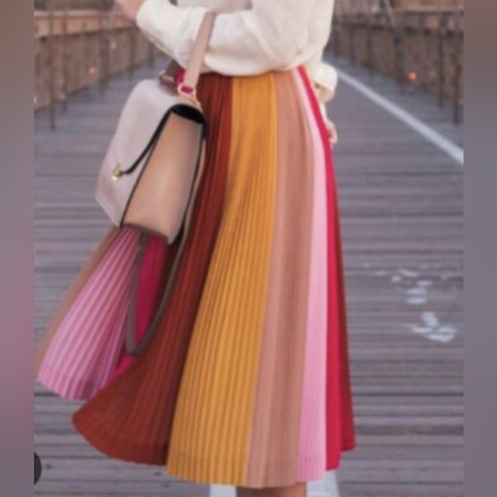 J. Crew Pleated Ombré Colorblock Midi Skirt